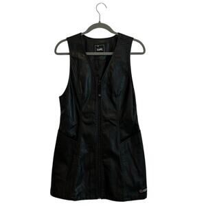X Girl Faux Leather Dress Size S Black Zip Front Mini Y2K Grunge Alt Indie Chic